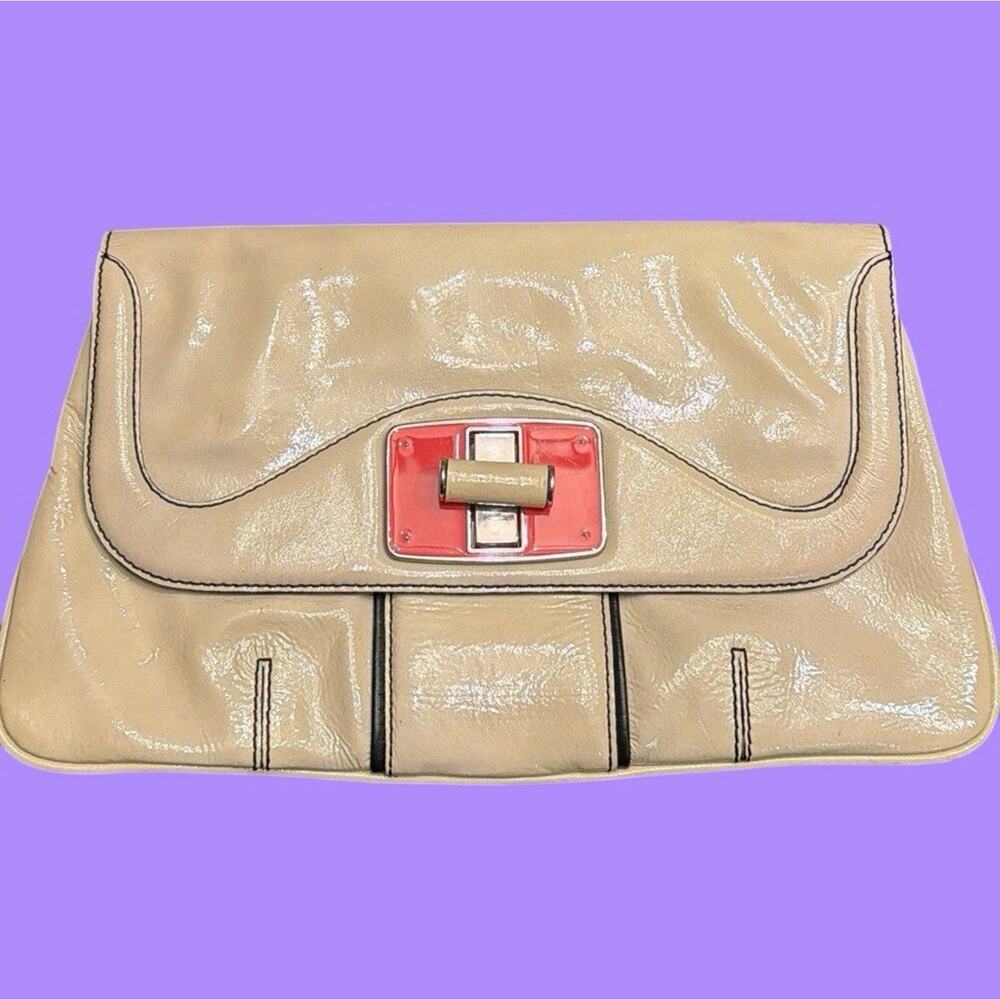BCBG Max Azria Y2K Leather Clutch – Contrast Stitch + Pink Turn Lock